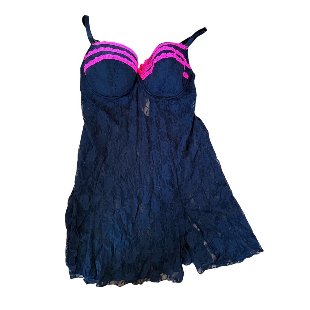 Smart & Sexy black and hot pink lace babydoll nightie